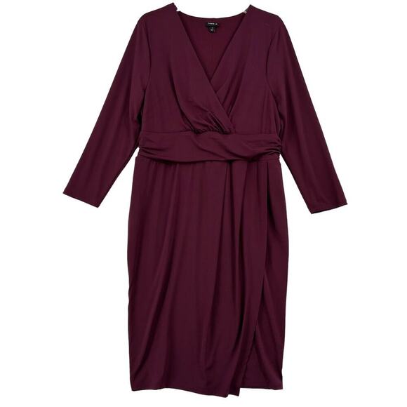Torrid Faux Wrap Dress Size 1X Midi Surplice Stretch Knit Plum Purple - Picture 1 of 11
